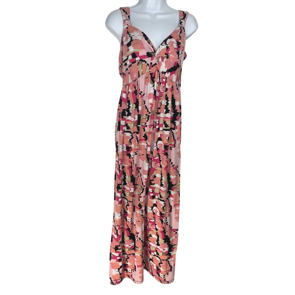 Allison Brittney Womens Y2K Maxi Dress Abstract Print Knot Front L Babydoll Boho
